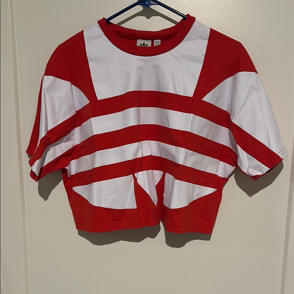 Adidas Red and White Crop Top